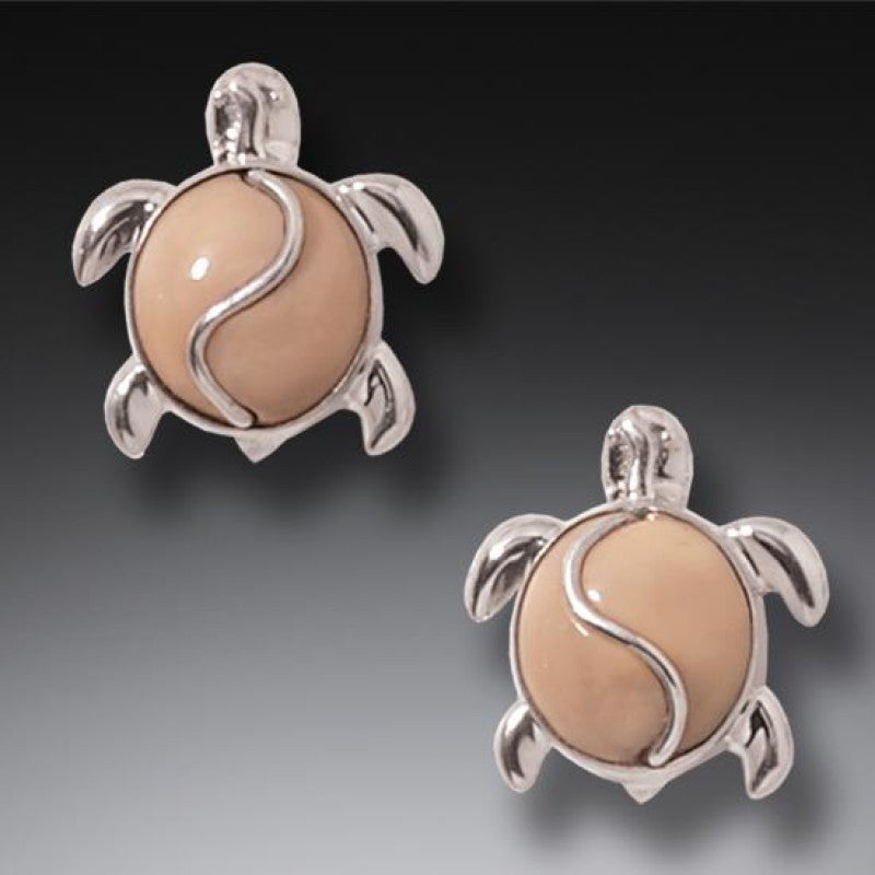 "Turtle Studs" Ancient Fossilized Walrus Ivory Tusk Silver Earrings