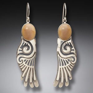 "Wings" Fossilized Walrus Tusk Ivory and Sterling Silver Earrings