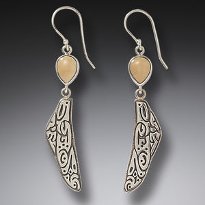 "Tribal Wings" Ancient Fossilized Walrus Tusk Ivory Sterling Silver Earrings