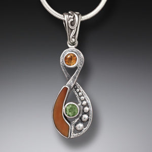 "Infinity" Ancient Fossilized Walrus Tusk, Peridot and Citrine Infinity Silver Pendant