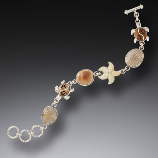 "Turtles at Play" Mammoth Tusk Sea Turtle Bracelet