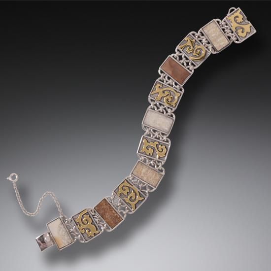 FOSSILIZED WALRUS IVORY BRACELET, 14KT GOLD FILL AND HANDMADE SILVER - GILDED PATH