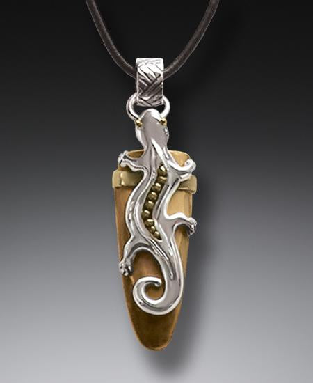 "Gecko" Ancient Fossilized Walrus Tusk Silver Pendant