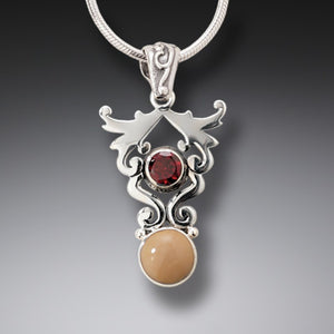 FOSSILIZED WALRUS TUSK SILVER GARNET NECKLACE, HANDMADE - LIFE'S PASSION
