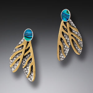 "Dragonfly Wing Earrings"  Paua, 14kt Gold Fill and Sterling Silver Earrings