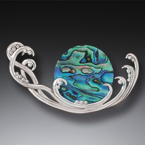 HANDMADE SILVER PAUA JEWELRY OCEAN PIN - SURF SPRAY