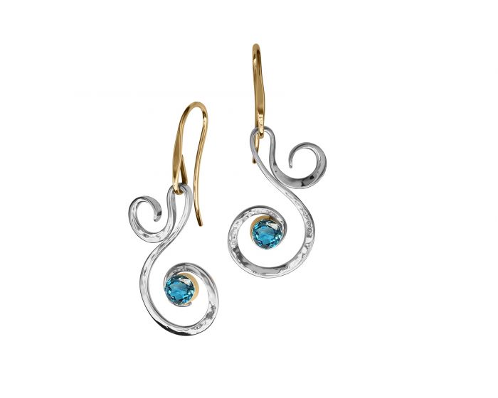 Ed Levin Sterling Silver and 14kt Gold Fiddlehead Gemstone Earrings