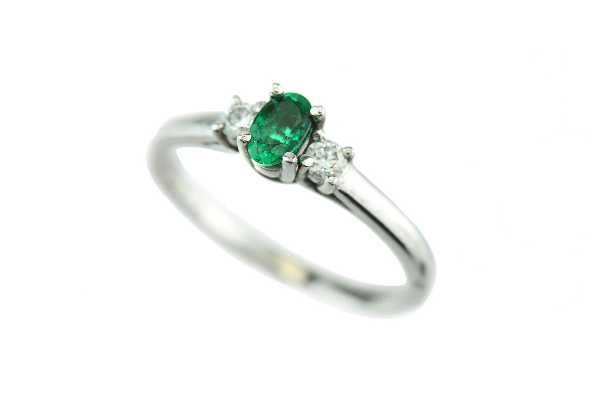 Emerald and Diamond 14kt White Gold Ring