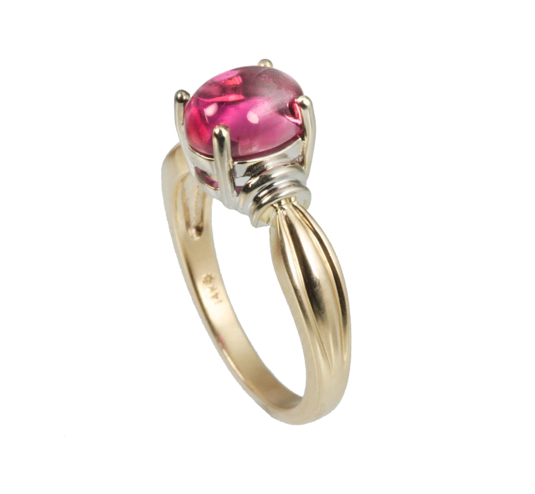 Pink Tourmaline Cabachon 14kt Gold Two Tone Ring
