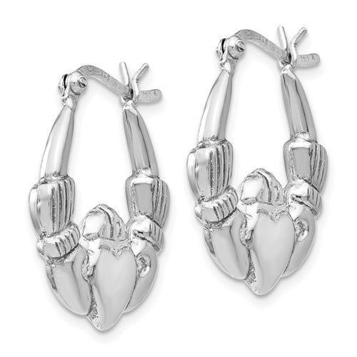 Leslie's Sterling Silver Polished Claddagh Hinged Hoop Earrings