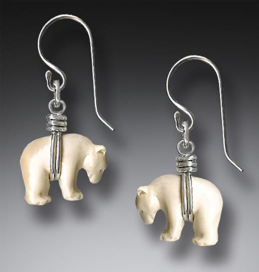 "Zuni Bear" Ancient Fossilized Mammoth Tusk Ivory Silver Earrings