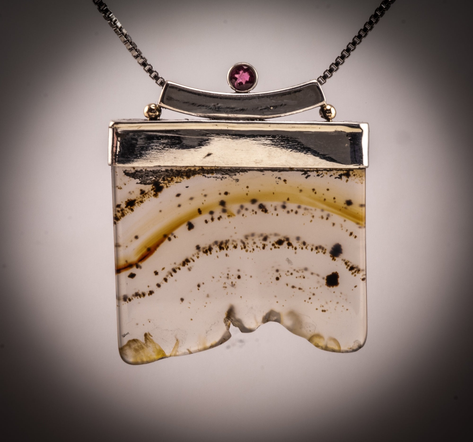 Agate With Tourmaline Sterling Pendant
