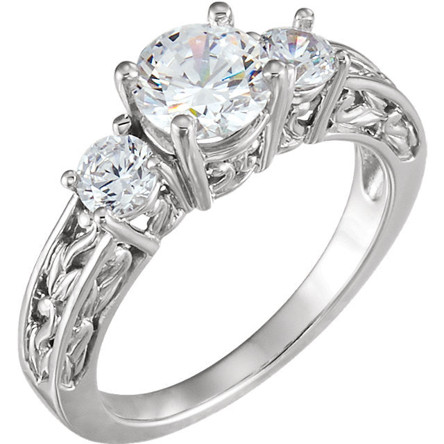 14K White 6.5mm Round Three-Stone Anniversary Band Mounting 120618