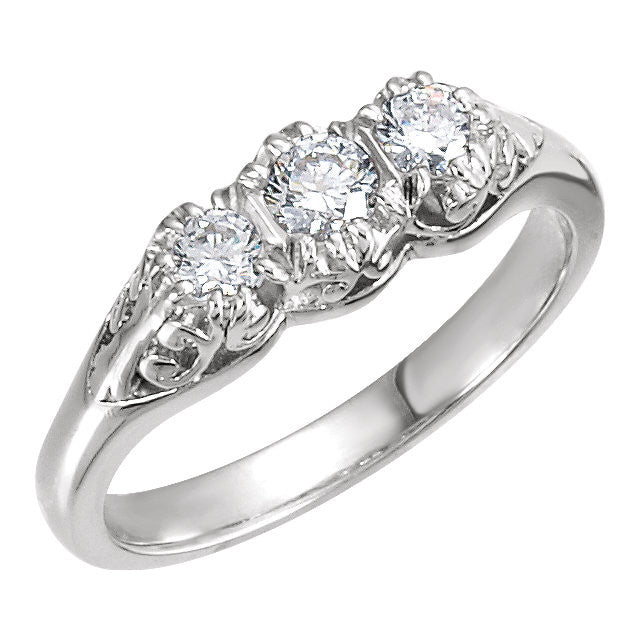 14K White 3-Stone Anniversary Ring Mounting 12439