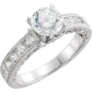 14K White 6.5mm Round 1/2 CTW Diamond Semi-set Engagement Ring 651721
