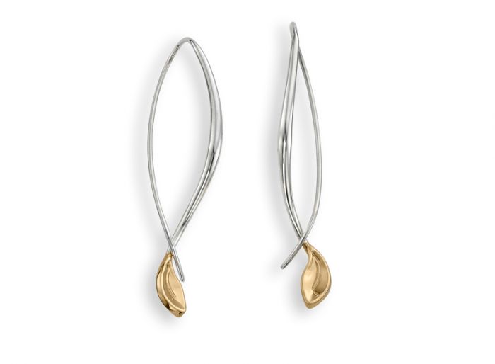 Ed Levin Be-Leaf Sterling Silver and 14kt Gold Drop Earrings