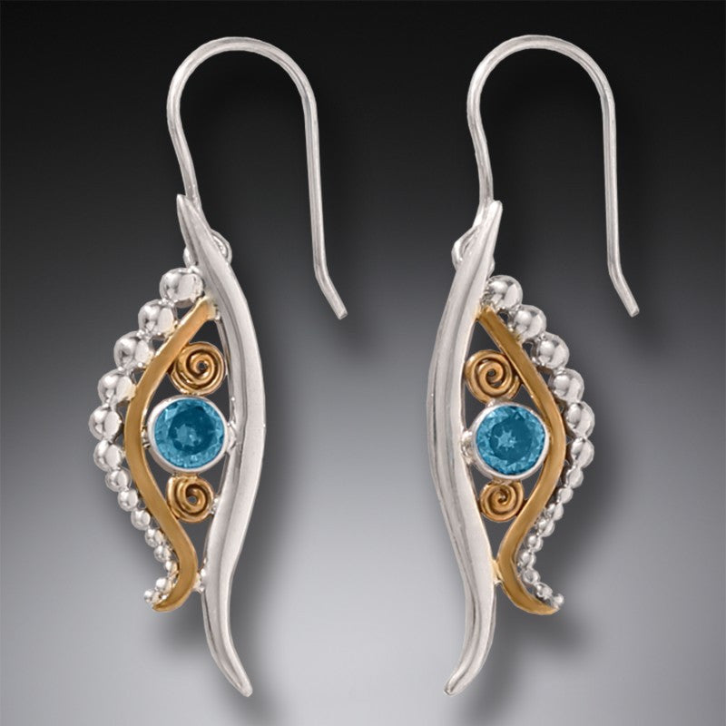 "Eye of Horus" Blue Topaz and 14kt Gold Fill Sterling Silver Earrings