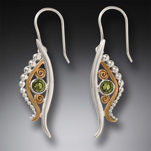 "Eye of Horus" Peridot 14KT Gold Fill and Sterling Silver Earrings