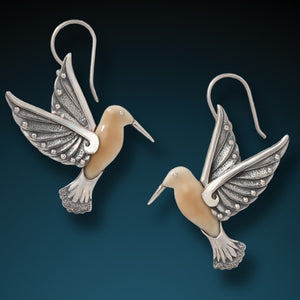 "Hummingbird II" Fossilized Walrus Tusk Sterling Silver Earrings