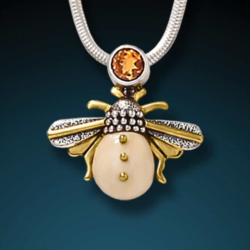 "Honeybee" Fossilized Walrus Tusk Citrine and Sterling Silver Pendant