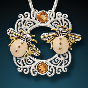 "Sunkissed Bees" Fossilized Walrus Tusk Citrine and Sterling Silver Pendant