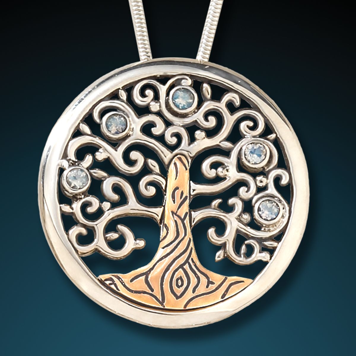 FOSSILIZED WALRUS TUSK, SILVER, RAINBOW MOONSTONE PENDANT - TREE OF LIFE