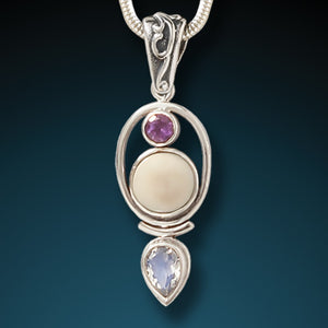 "Finding Balance" Fossilized Mammoth Ivory, Amethyst, Moonstone and Sterling Silver Pendant