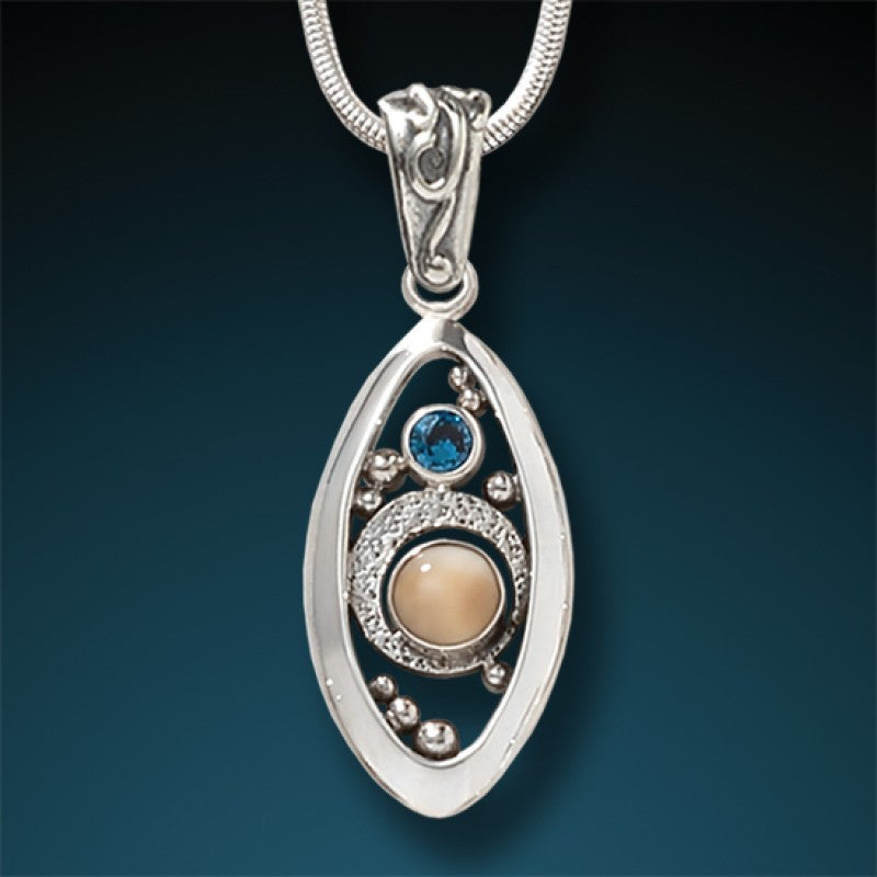 BLUE TOPAZ AND FOSSILIZED WALRUS IVORY NECKLACE – MICROCOSM