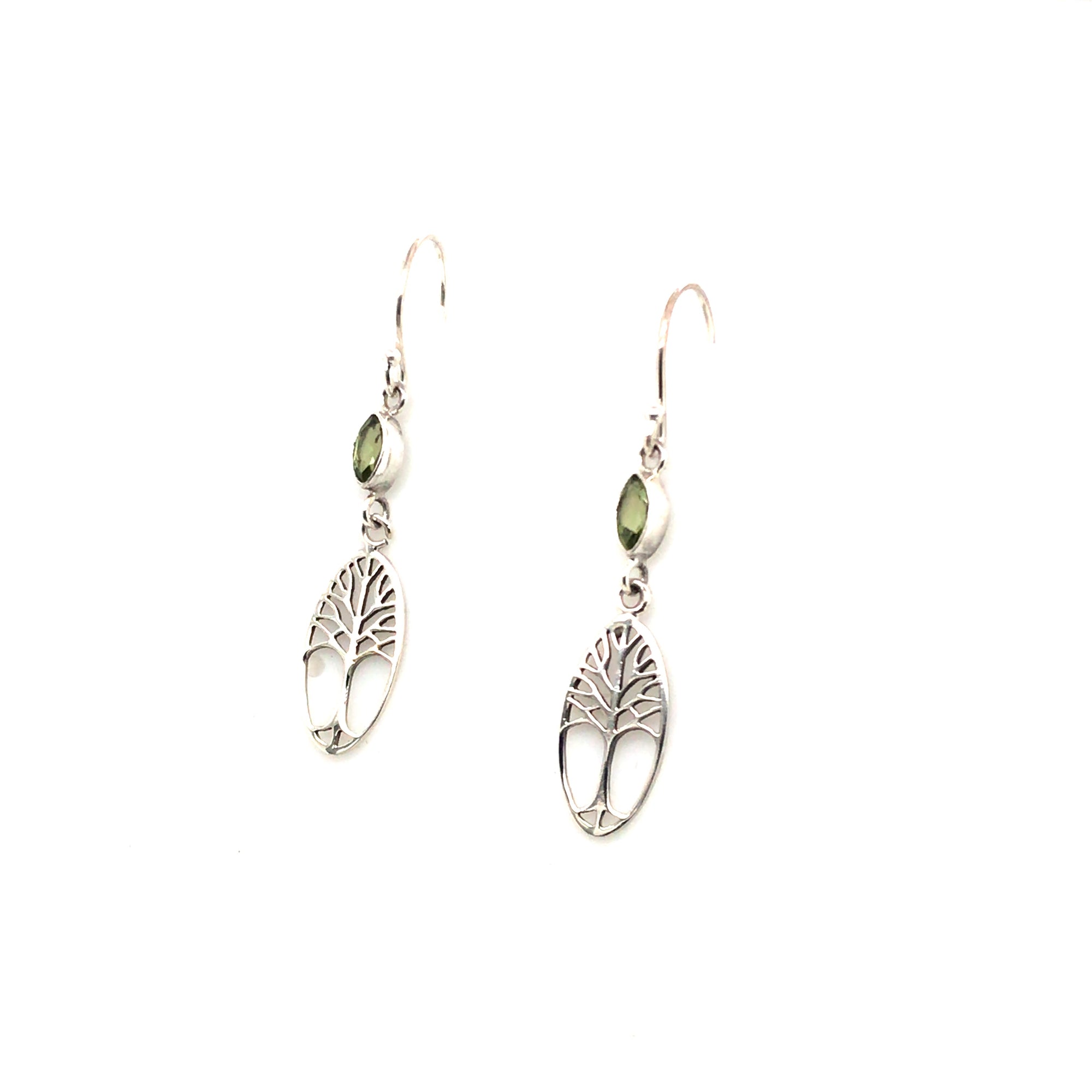 Sterling silver tree of life peridot earrings