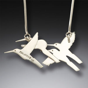 "Hummingbirds" Ancient Fossilized Walrus Tusk Ivory Silver Necklace