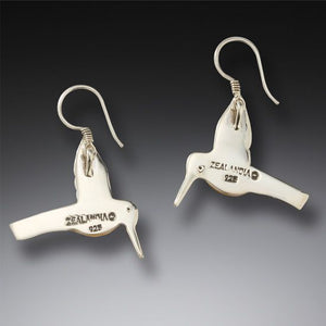"Hummingbirds" Ancient Fossilized Walrus Tusk Ivory Silver Earrings