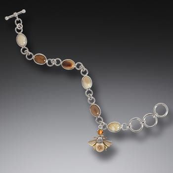 FOSSILIZED WALRUS TUSK CITRINE BEE CHARM BRACELET WITH BEE CHARM
