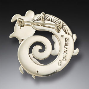 "Turtle Spiral" Ancient Fossilized Walrus Ivory Tusk and Sterling Silver Pin or Pendant