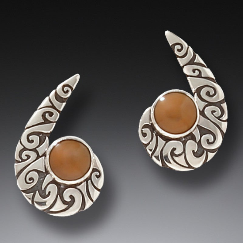 "Mystique" Ancient Fossilized Walrus Tusk Silver Maori Hook Earrings