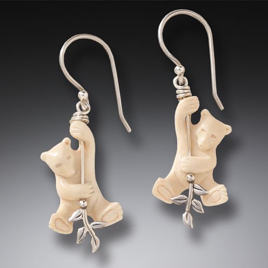 FOSSILIZED MAMMOTH IVORY BEAR EARRINGS - OUT ON A LIMB