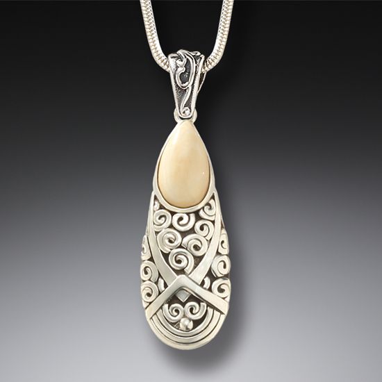 Home Fossilized Mammoth Ivory Spiral Pendant - Teardrop Spiral Pendant