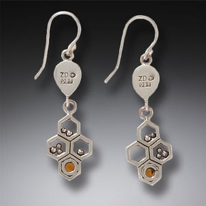 "Honeycomb" Ancient Fossilized Walrus Tusk Citrine Silver Earrings