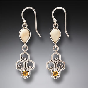 "Honeycomb" Ancient Fossilized Walrus Tusk Citrine Silver Earrings