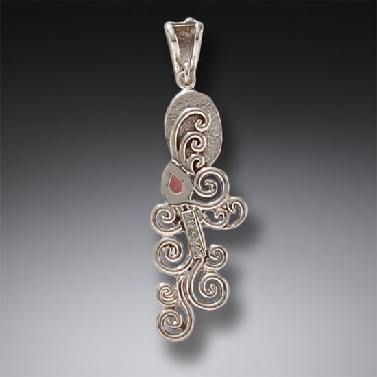 "Heart Song II" Ancient Fossilized Walrus Tusk, Garnet and Sterling Silver Necklace