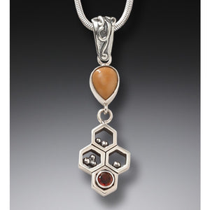 RED GARNET AND FOSSILIZED WALRUS TUSK NECKLACE – HONEYCOMB