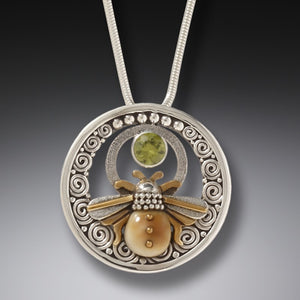 FOSSILIZED WALRUS TUSK HANDMADE SILVER BEE NECKLACE WITH PERIDOT - BEE INSPIRED