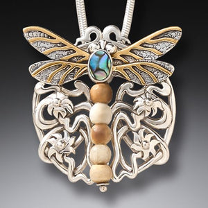"Nouveau Dragonfly" Fossilized Walrus Tusk Dragonfly Pendant