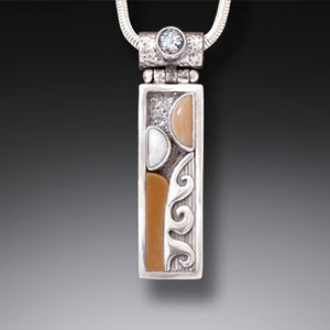 Beloved Motif - Fossilized Walrus Tusk Silver Motif Pendant with Rainbow Moonstone