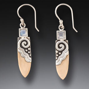 "Life Force" Fossilized Walrus Ivory and Moonstone Sterling Silver Earrings