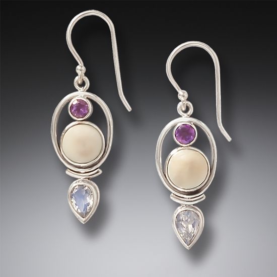 ANCIENT IVORY, AMETHYST, MOONSTONE EARRINGS- FINDING BALANCE