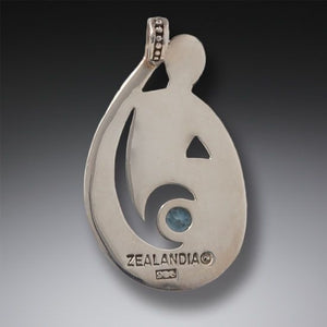 "Spiral Power" Ancient Fossilized Walrus Tusk and Blue Topaz Silver Pendant