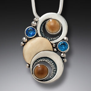 FOSSILIZED WALRUS IVORY AND BLUE TOPAZ SILVER MOON NECKLACE – DOUBLE ECLIPSE