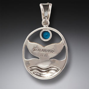 "Whale Song" Fossilized Mammoth Tusk, Silver, Blue Topaz Whale Tail Pendant