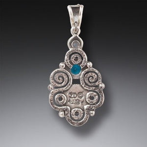 "Stardust" Fossilized Walrus Tusk, Blue Topaz, and Moonstone and Sterling Silver Pendant