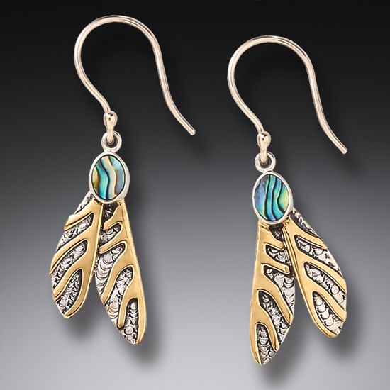 "Dragonfly Wing Earrings"  Paua, 14kt Gold Fill and Sterling Silver